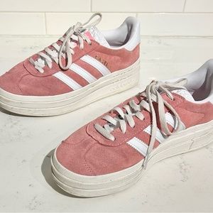 Pink platform Adidas Gazelle sneakers
